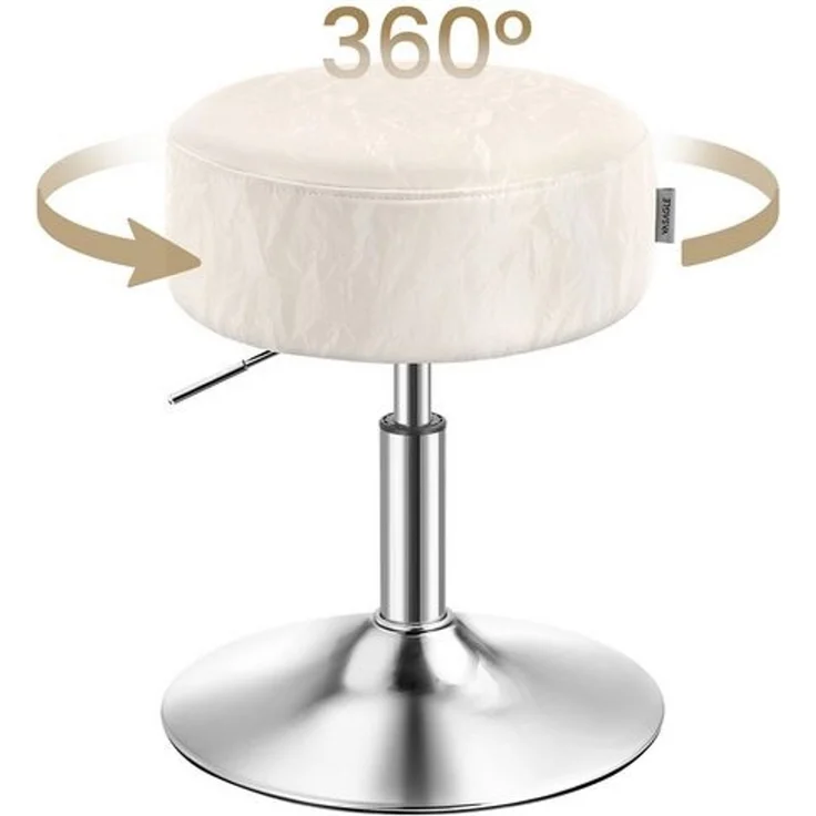 Schminkhocker, Schminkstuhl, Sitzhocker, höhenverstellbar, 360° drehbar, PU, dicke Polsterung, für Schlafzimmer, Küche, Esszimmer, cremeweiß – Bild 3
