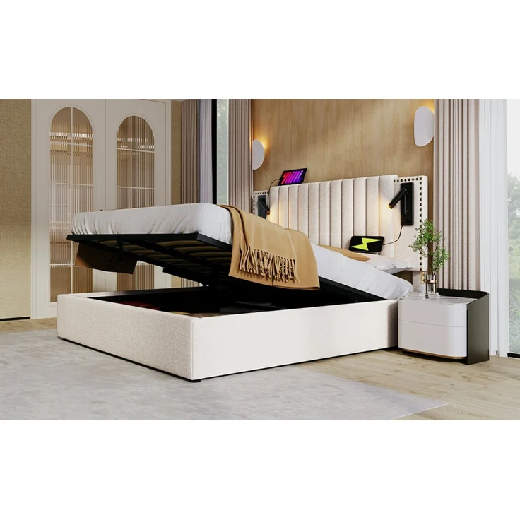TavilaEcon Boxspringbett mit verstellbarem Kopfteil, Polsterbett Beige Liegefläche 140 × 200 cm – Bild 5