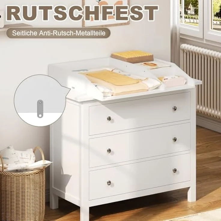 WOLTU Wickelaufsatz, für Kommode mit Tiefe 47,5-50 cm Breite ab 80 cm, Wickeltischaufsatz mit Trennfach, mit Sicherheitsgurt, 80 x 13,5 x 74,5 cm, Weiß, WT017ws – Bild 5
