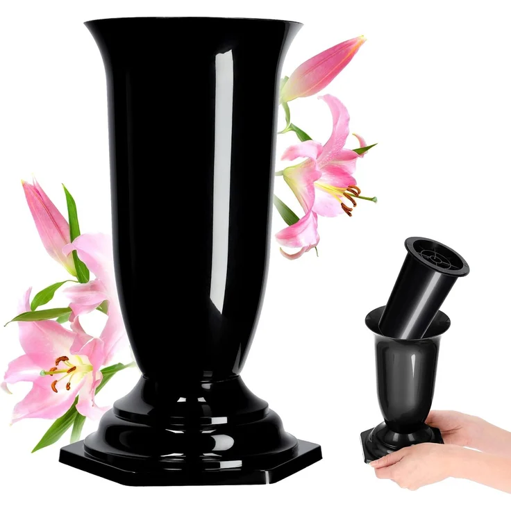 KADAX Vase Fläschchen für Friedhofsgrab Grabstein Schwarz 29cm – Bild 1
