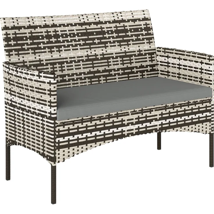 MELAYR, 2-Sitzer Rattan Gartensofa PE-Rattan Outdoor-Terrassen-Sofa mit Polster, 115 x 63 x 85 cm, Hellgrau