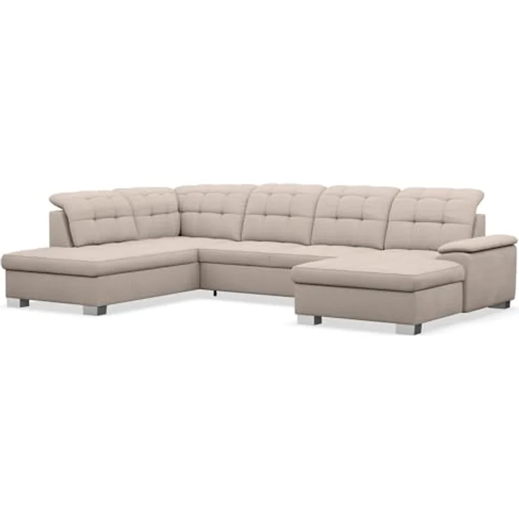 Selsey Ecksofa 330 x 212 cm U-Form Beige Modular Couch Sofa Mit Schlaffunktion Ottomane Sofa Mit Stauraum/Bettkasten verstellbare Kopfstützen Wasserabweisend, Abriebfest Rechtse Seite – Bild 4