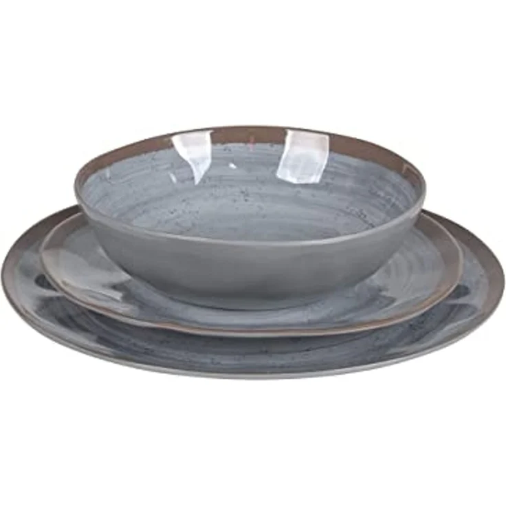 Melamin Geschirr Set 12-teilig braun grau – Bild 2