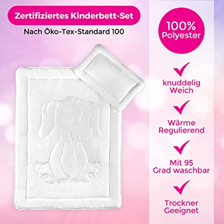 KiGATEX Babybettdecke Sommerdecke für Baby & Kind 100 x 135 + Flachkissen 40 x 60 cm –, Füllung: 100% Polyester Klimafaser, leicht, weich & bei 95°C waschbar – Bild 4