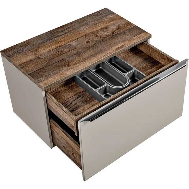 Waschtischunterschrank 80cm mit Regal & Keramikbecken PUEBLA-56-TAUPE in taupe mit Vintage Oak, B/H/T ca.: 80,4/62,5/46 cm – Bild 4
