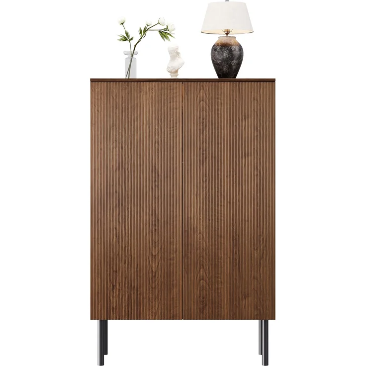 Vitrine B 80 x T 35 x H 145 cm aus MDF in Braun mit LED-Beleuchtung und Rillenfront – Bild 4