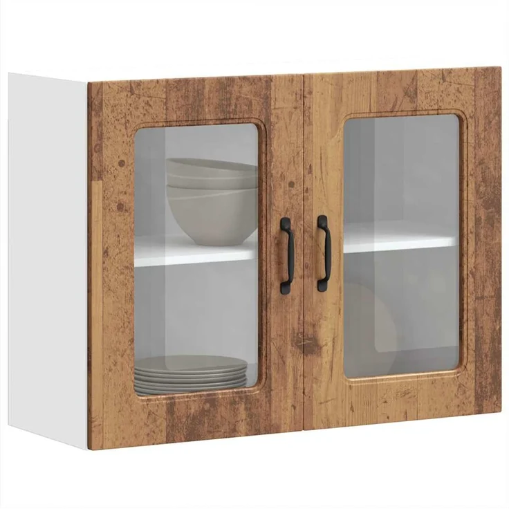 vidaXL Küchen-Hängeschrank mit Glastür Altholz-Optik Holzwerkstoff 853615 – Bild 1