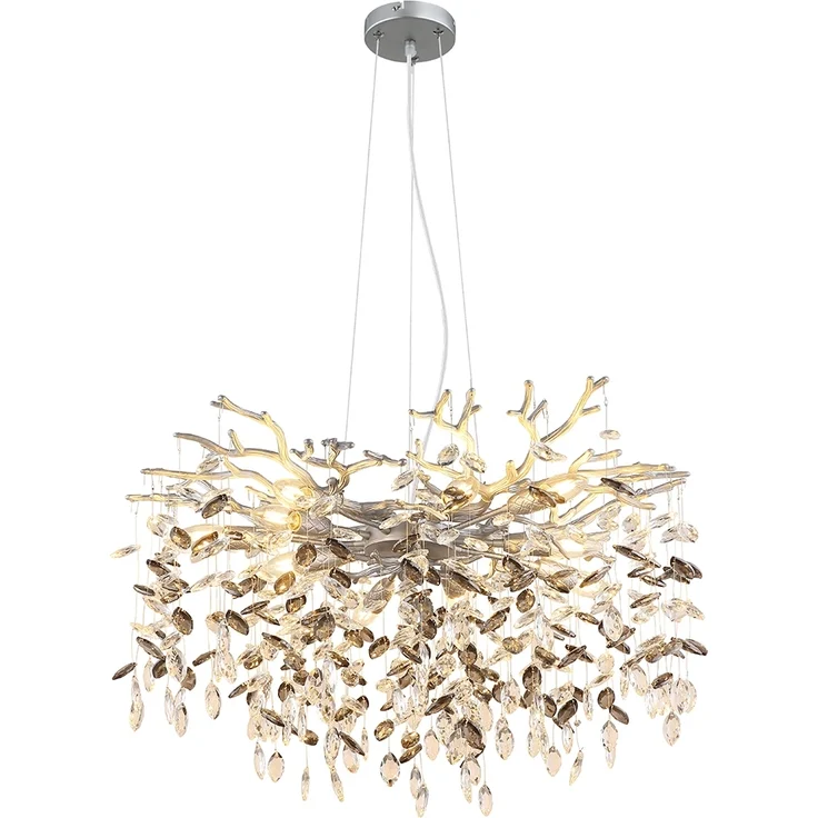 LED Kronleuchter Silber 10-flammig mit Glas Kristall 2-farbig Ø 80cm – Bild 2