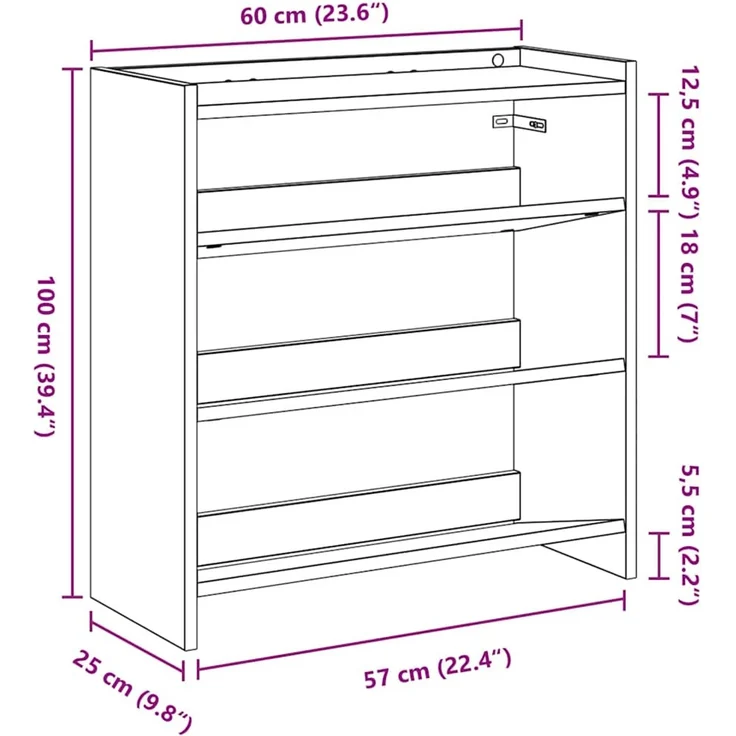 vidaXL Schuhregal Betongrau 60x25x62 cm Holzwerkstoff 859890 – Bild 8