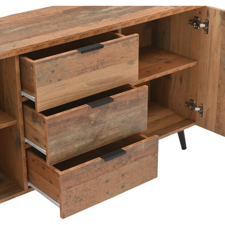 DESVIAE Sideboard mit 3 Schubladen und verstellbaren Einlegeböden, 140x70x35 cm, Spanplatte, Antikbraun – Bild 9