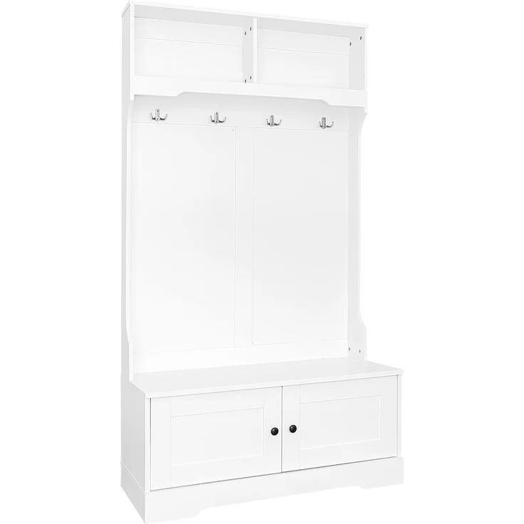 Flurschrank, Garderobenschrank mit Sitzbank, weiß, 101,5x37x183 cm (BxTxH), mit Haken & Stauraum – Bild 9