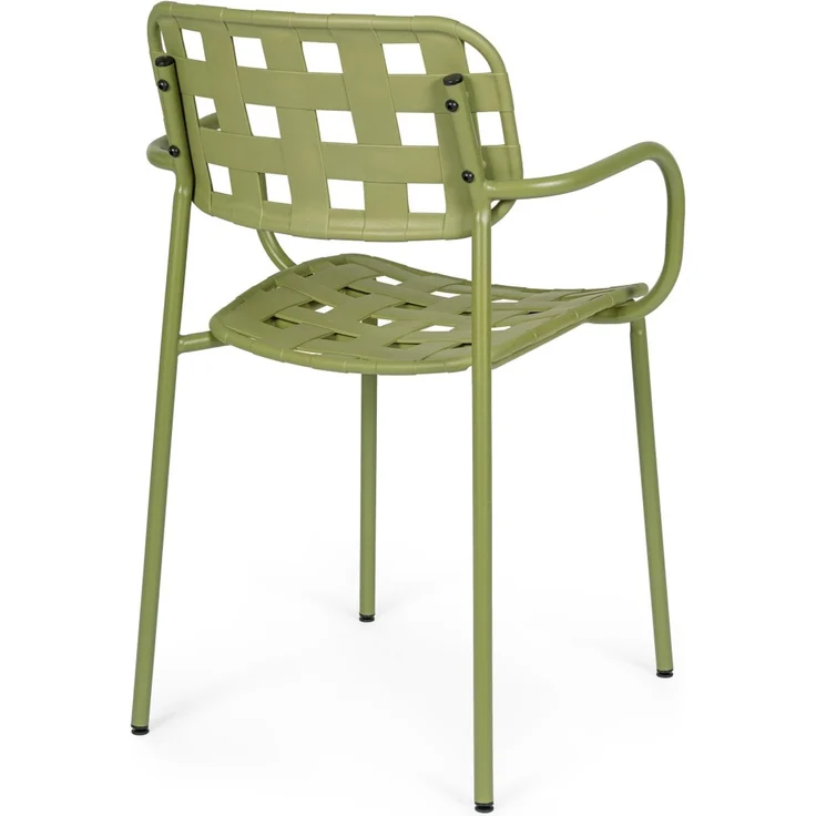 Gartenstuhl Clover 4er-Set mit Armlehne, Metall und Polypropylen Geflecht, modern, grün, stapelbar – Bild 3