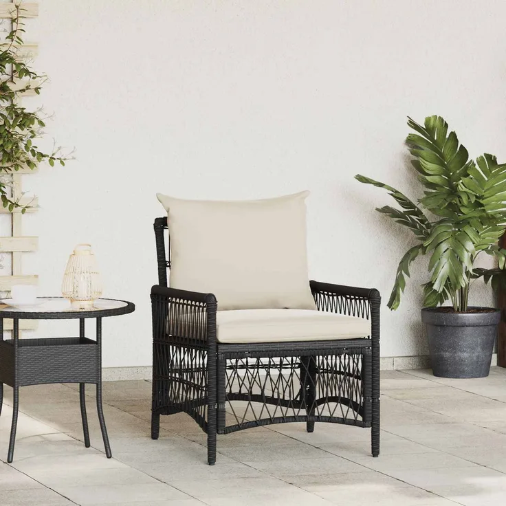 vidaXL Gartenstuhl mit Kissen Schwarz 73 x 61 x 77 cm Poly-Rattan 42006217