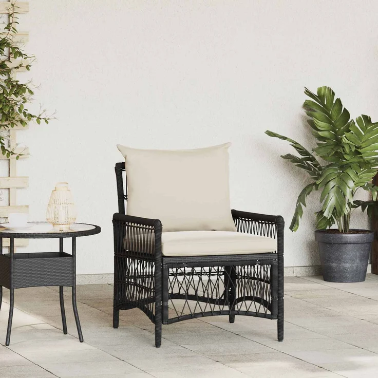 vidaXL Gartenstuhl mit Kissen Schwarz 73 x 61 x 77 cm Poly-Rattan 42006217 – Bild 1