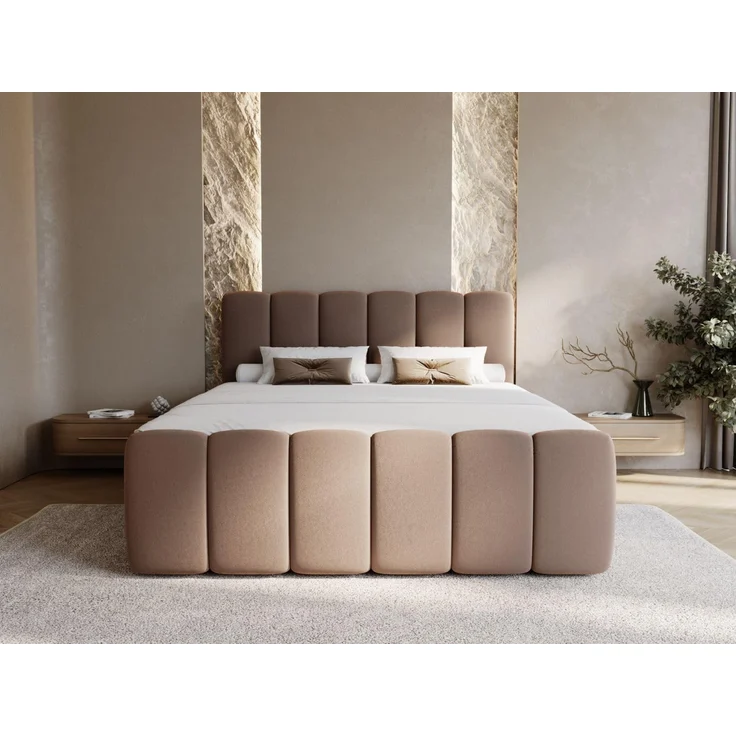 GRAINGOLD Cloud Boxspringbett 180x200, Bett mit Bettkasten, Velour-Stoff, mit Kopfteil, Braun – Bild 4