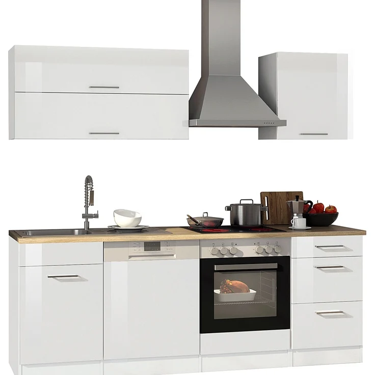 Küchenzeile 220 MARANELLO-03 Weiß Hochglanz Breite 220 cm ohne E-Geräte B x H x T ca. 220 x 200 x 60cm – Bild 2