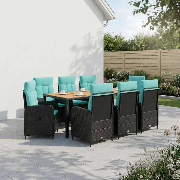 vidaXL Outdoortisch-Set 9 stk. Black and Turquoise 190 x 90 x 75 cm 3422279 – Bild 3