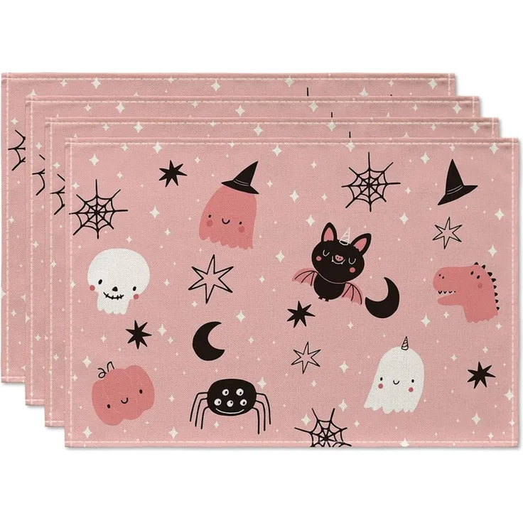 ABC Halloween-Platzset, 4-teilig, Spinnen- und Fledermausmotiv, 30 x 45 cm