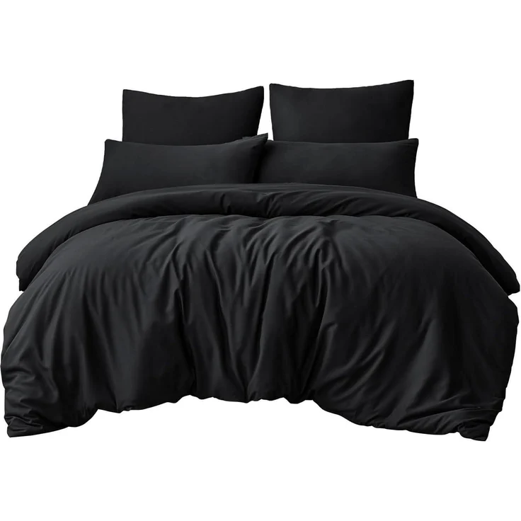 Bettwäsche Set 220x240 Schwarz Mikrofaser Reißverschluss 3tlg weich 2x80x80 – Bild 7