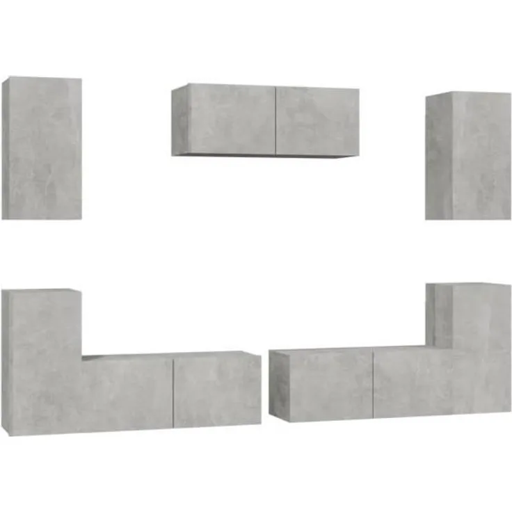 7-tlg. TV-Schrank-Set Betongrau Holzwerkstoff [3114305]