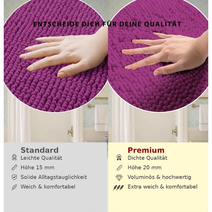 OTTO home Badematte Vanessa Chenille, Standard & Premium, 15mm oder 20mm, auch als 2er Set, rutschhemmend beschichtet, schnell trocknend, strapazierfähig, fußbodenheizungsgeeignet, Polyester, rechteckig, Uni Farben, besonders weich, flauschig, Badvorleger – Bild 4