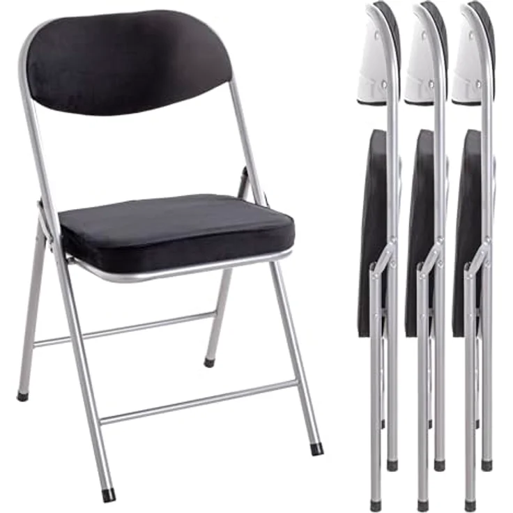 HAKU Möbel Klappstuhl 4er Set alu, schwarz, Metall, Samtgewebe - Maße: B 46 cm x H 80 cm x T 53 cm, Style: Modern – Bild 2