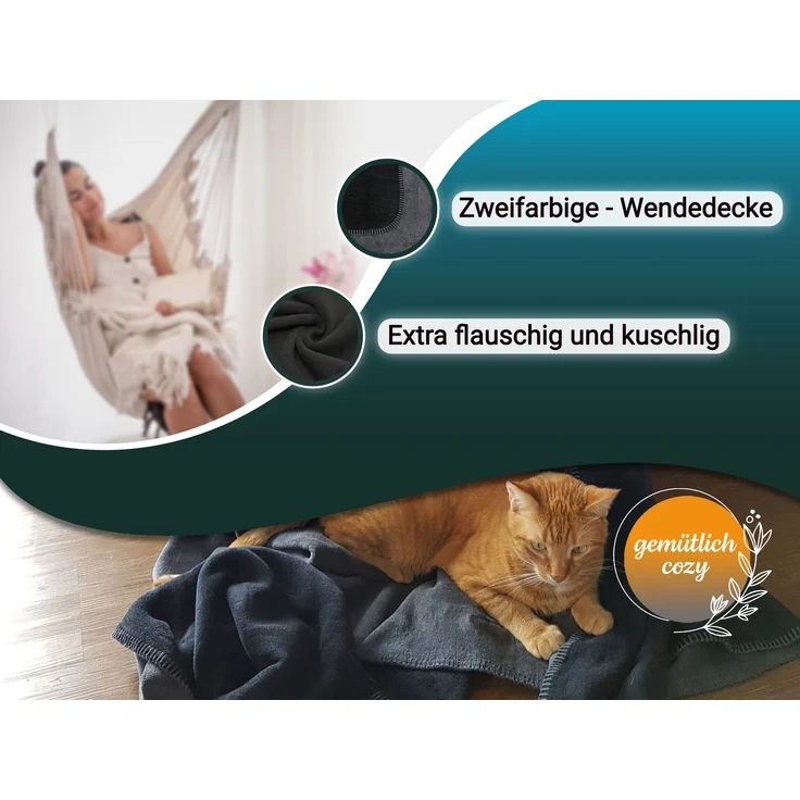 ZOLLNER Kuscheldecke in Wendeoptik, 150x200 cm, schwarz-grau – Bild 3