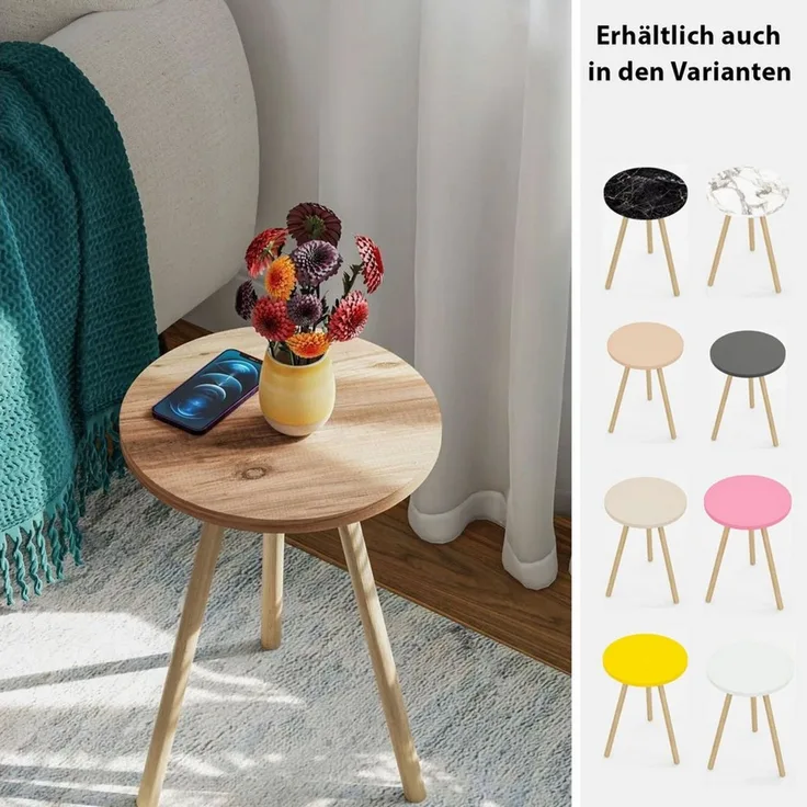 Jungengel Beistelltisch Kaffeetisch Dreibein 9x Farben Holz Ablagetisch Nachttisch Rundtisch, Vintage & Retro, Einfacher Aufbau, TSE, ISO 9001 und FSC