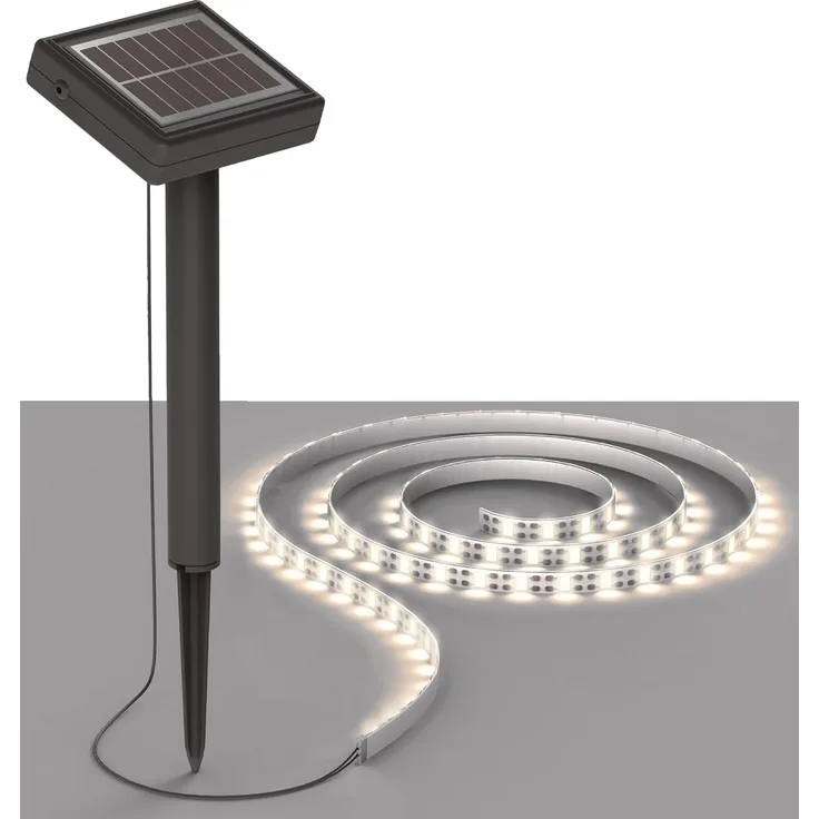 LED Solar Leuchtstreifen 3m Solarleuchte mit Dämmerungssensor Led-Streifen Solarzelle Erdspieß IP44 Aussenbeleuchtung im Silikon Schlauch Licht Warmweiß [Energieklasse A+]