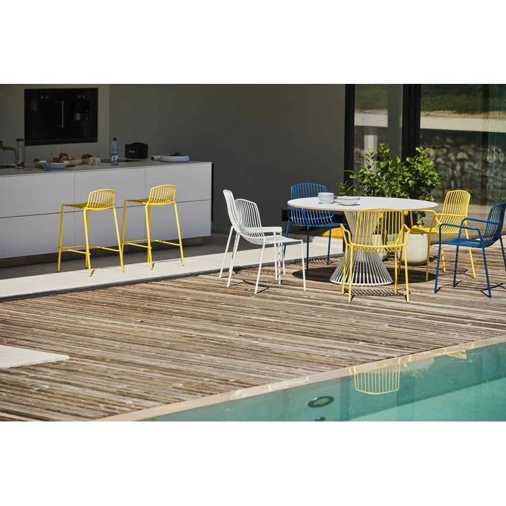 Mori Outdoor Stuhl aus Stahl blau mit Armlehnen – Bild 3