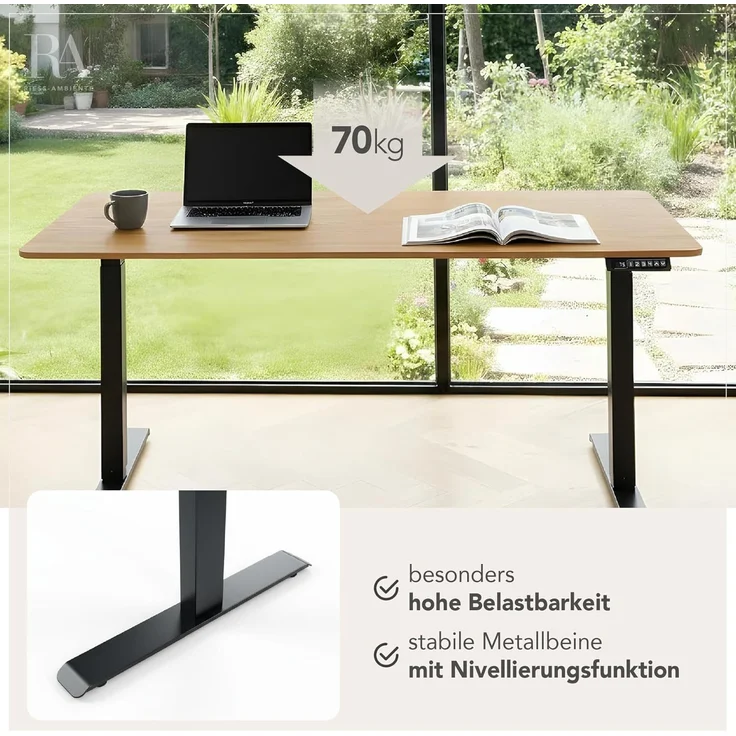 riess-ambiente Schreibtisch OAK DESK 120cm natur/schwarz-Eiche, stufenlos, höhenverstellbar, leise (Einzelartikel, 1-St), Anpassbarer Bürotisch - ideal für Arbeitszimmer, Praxis und Homeoffice – Bild 7