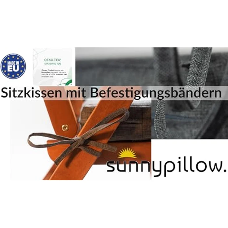 sunnypillow Stuhlkissen 2er Set Stuhlkissen mit Bändern "HAVANA" viele Farben zur Auswahl, Anthrazit – Bild 3