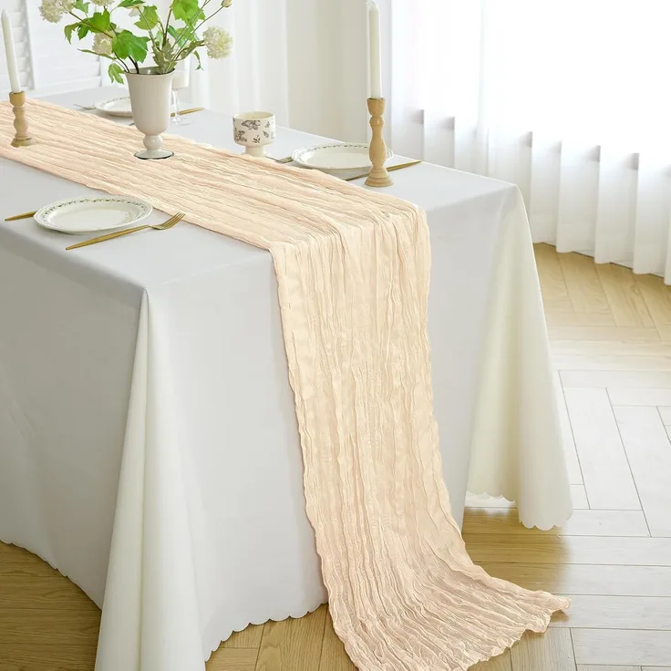 1 Stück – Tischläufer im böhmischen Stil, Käsetuch, 35x120 Zoll, Deko für Feiern, Beige