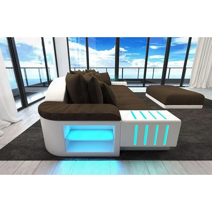 Big Sofa Bellagio im modernen Stoffbezug - Strukturstoff - Braun-Weiß – Bild 5