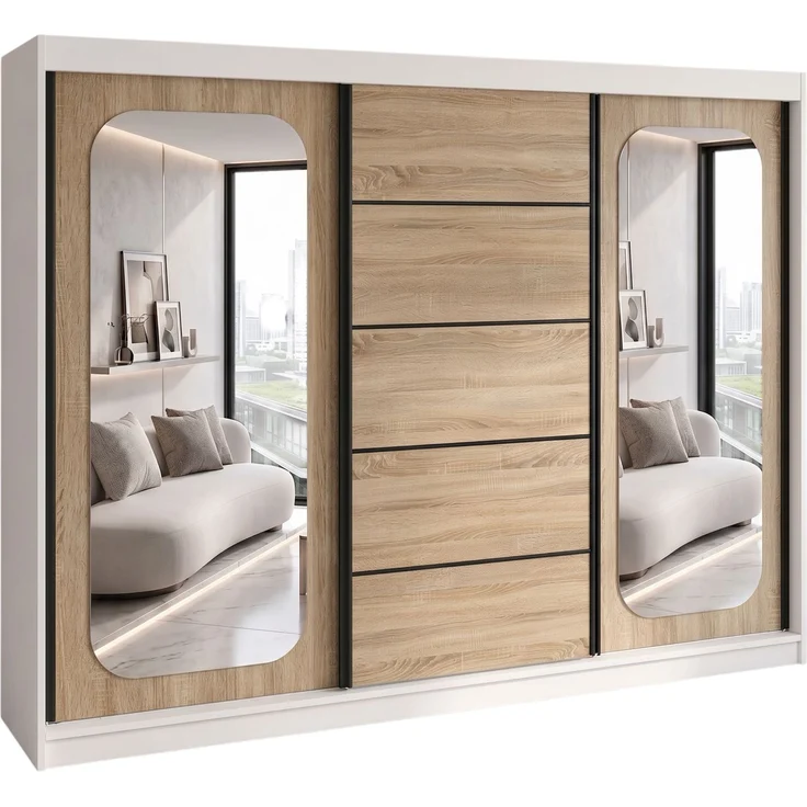 BELANO Schwebetürenschrank 200 cm mit Spiegel – Kleiderschrank mit Schiebetüren, Innenausstattung: Comfort plus – Bild 1