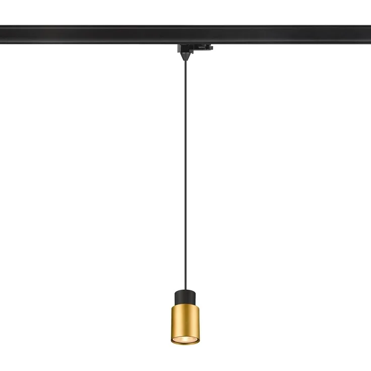 SLV PURI 2.0 Tube, 3~ Pendelleuchte, GU10, Pendellänge 200cm, 1x max. 6W, schwarz / gold - Leuchten mit 3 Phasen Adapter 230V