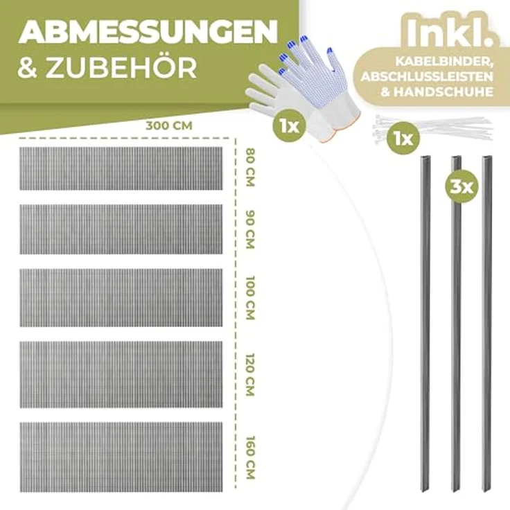 KESSER® PVC Sichtschutzmatte Sichtschutzzaun 80x300cm Balkonverkleidung Windschutz verstärkte Lamellen für Garten Balkon & Terrasse Balkonumrandung inkl Kabelbindern, Abdeckung & Handschuhe Hellgrau – Bild 7