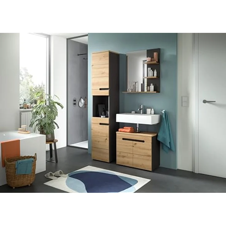 Xonox Canu Spiegel (B/H/T: 63x73x16 cm) in Basalt grau Nachbildung und Artisan Nachbildung – Bild 3