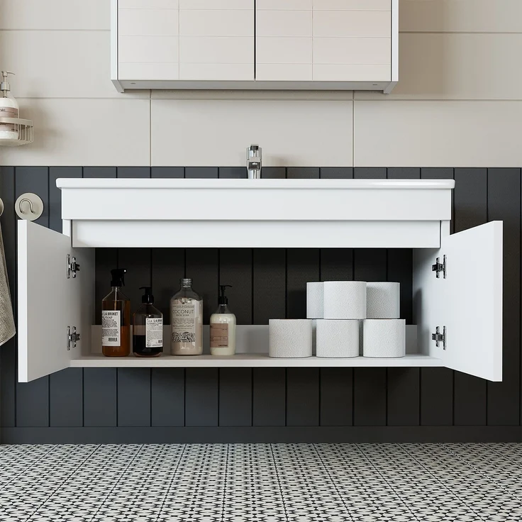 Skye Decor '1053' Badezimmerschrank mit Waschbecken, Mattweiß, 100 x 48 x 45,5 cm – Bild 3