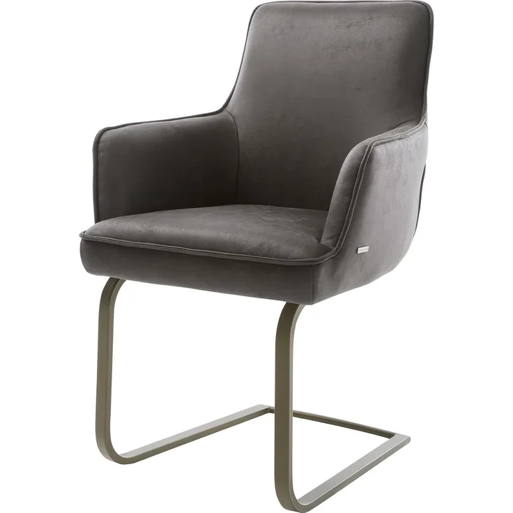 Freischwinger Heira-Flex mit Armlehnen Mikrofaser Anthrazit Vintage Freischwinger flach Effektfinish Titan Taschenfederkern – Bild 1