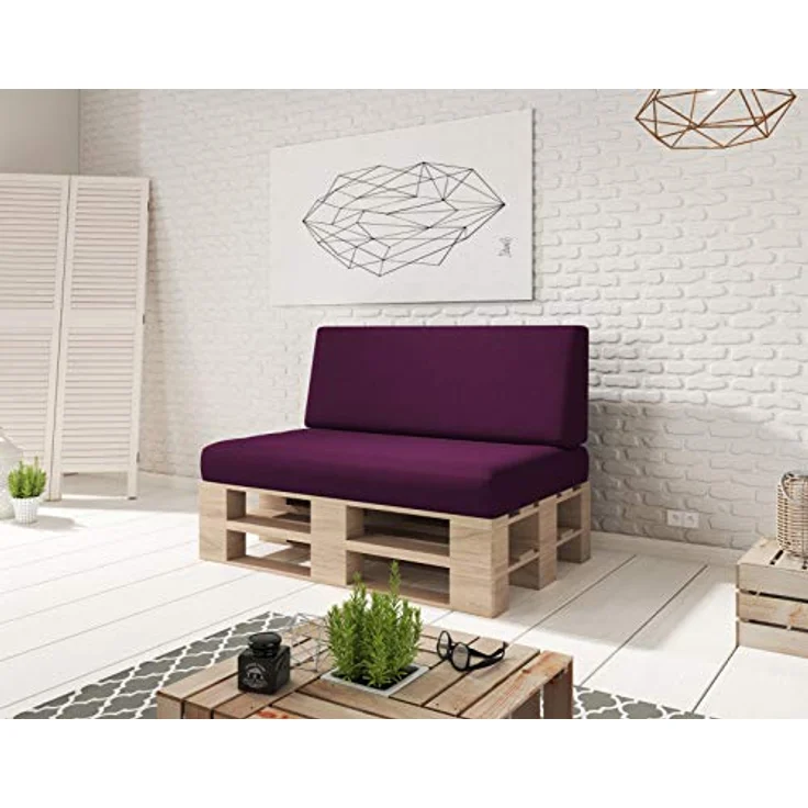 sunnypillow Palettenkissen mit abnehmbarem Bezug Kaltschaum Palettenauflage Palettenpolster Palettensofa Sitzkissen Rückenlehne Indoor Outdoor Sitzkissen 120 x 80 x 15 cm Violett – Bild 4