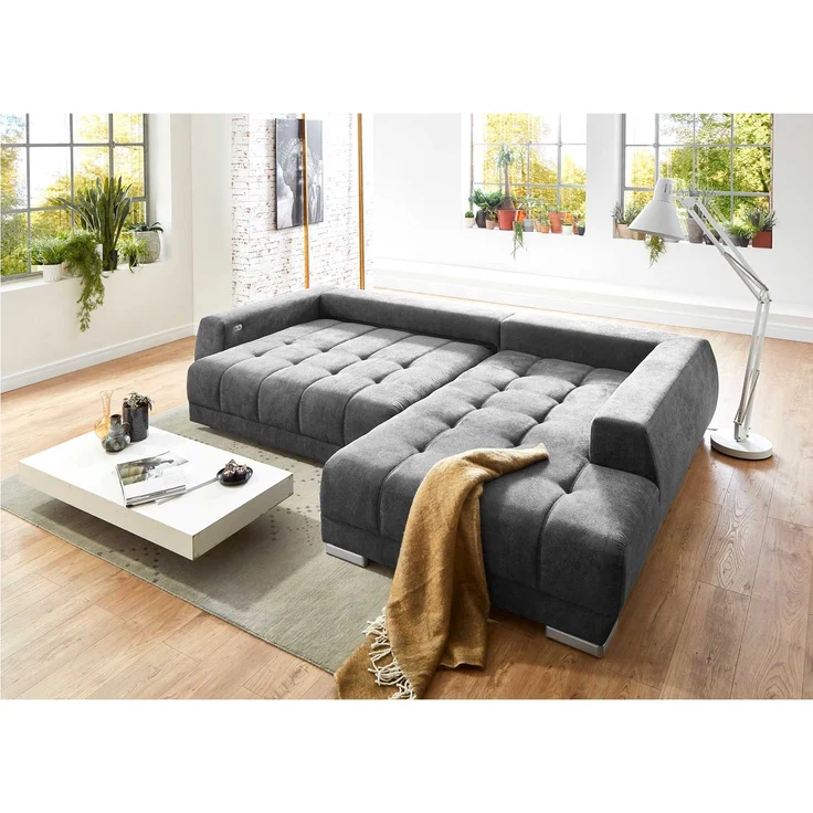 Wohnlandschaft Molly / Mustang, Flachgewebe, Holz, Anthrazit, 300 x 86 x 225 cm – Bild 3