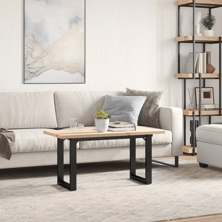 Couchtisch Sofatisch, O-Gestell 100x50x45,5 cm Massivholz Kiefer Stahl d320e – Bild 3