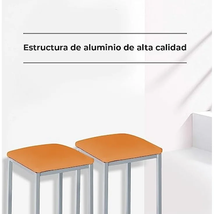 ASTIMESA - Gepolsterter Küchenhocker - Solide und Feste Struktur - Gestell Farbe Aluminium und Sitzfläche aus Kunstleder - Farbe des Sitzes: Orange, Lieferumfang: 2 Stück, Maße: 35 x 35 x 45 cm – Bild 3