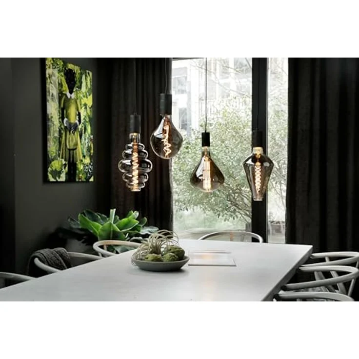 Calex Retro Pendelleuchte, eckig, 5-flg., dimmbar, schwarz – Bild 5
