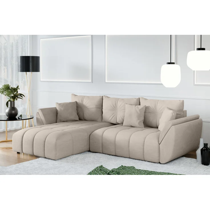 AX LIVING L Form hellbraune Ecksofa Verciani Schlaffunktion Bettkasten – Bild 1