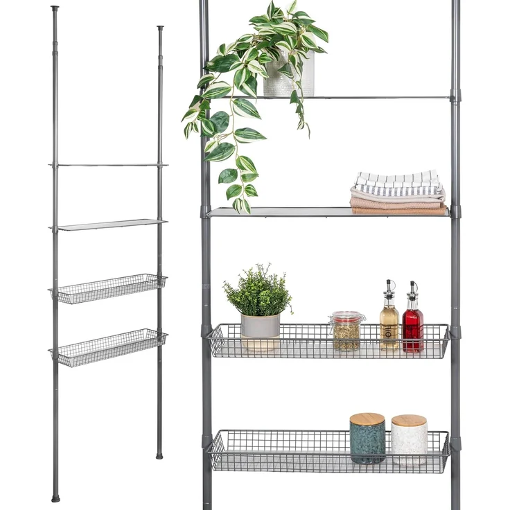 bremermann Teleskopregal 2 Körbe, 2 Ablagen, Waschmaschinenregal bis max. ca. 290 cm – Bild 1