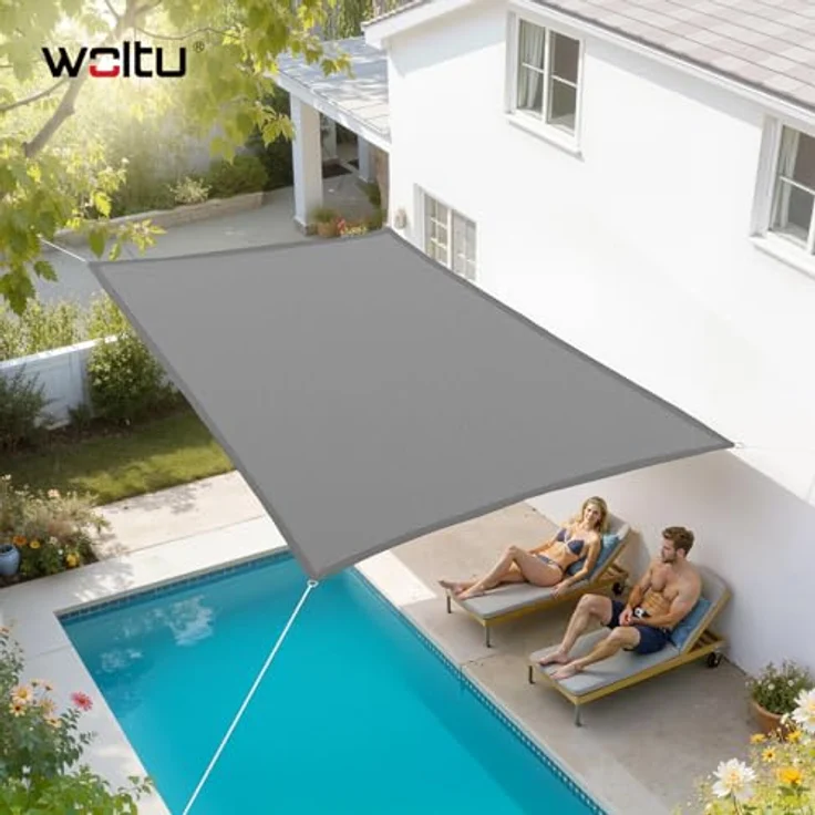 Woltu Sonnensegel Sonnenschutz HDPE Windschutz UV Schutz Grau 3x5 m – Bild 8