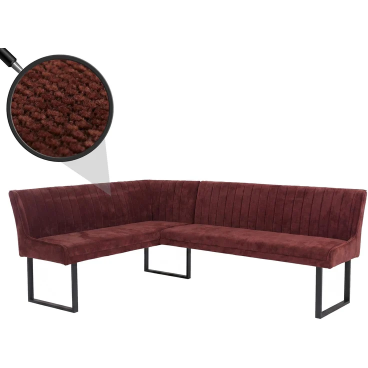 Eckbank HWC-O82, Esszimmerbank Bank, Öko-Tex (310g/m²) Chenille Stoff/Textil Metall 159x210 cm ~ rot – Bild 1