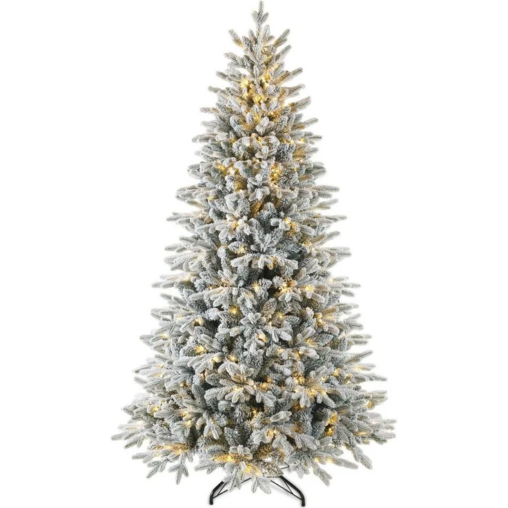 Sinaopus Künstlicher Weihnachtsbaum mit Beleuchtung, Weihnachtsbaum mit Schnee, aus PE und PVC, Tannenbaum künstlich, Christbaum mit Metallständer, Weihnachtsdeko, 180cm, 260 Lichter, 1000 Spitzen, flammbeständig, naturgetreu – Bild 2